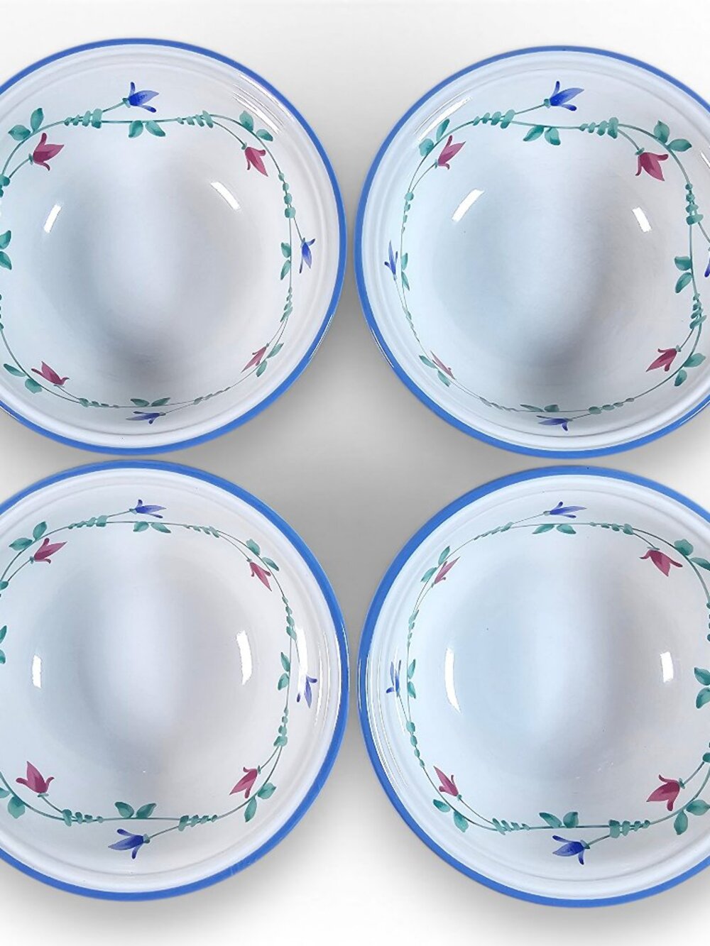 Savoir Vivre Portofino Blue Fruit Dessert Sauce Bowl Set of 4 White 5 5/8"